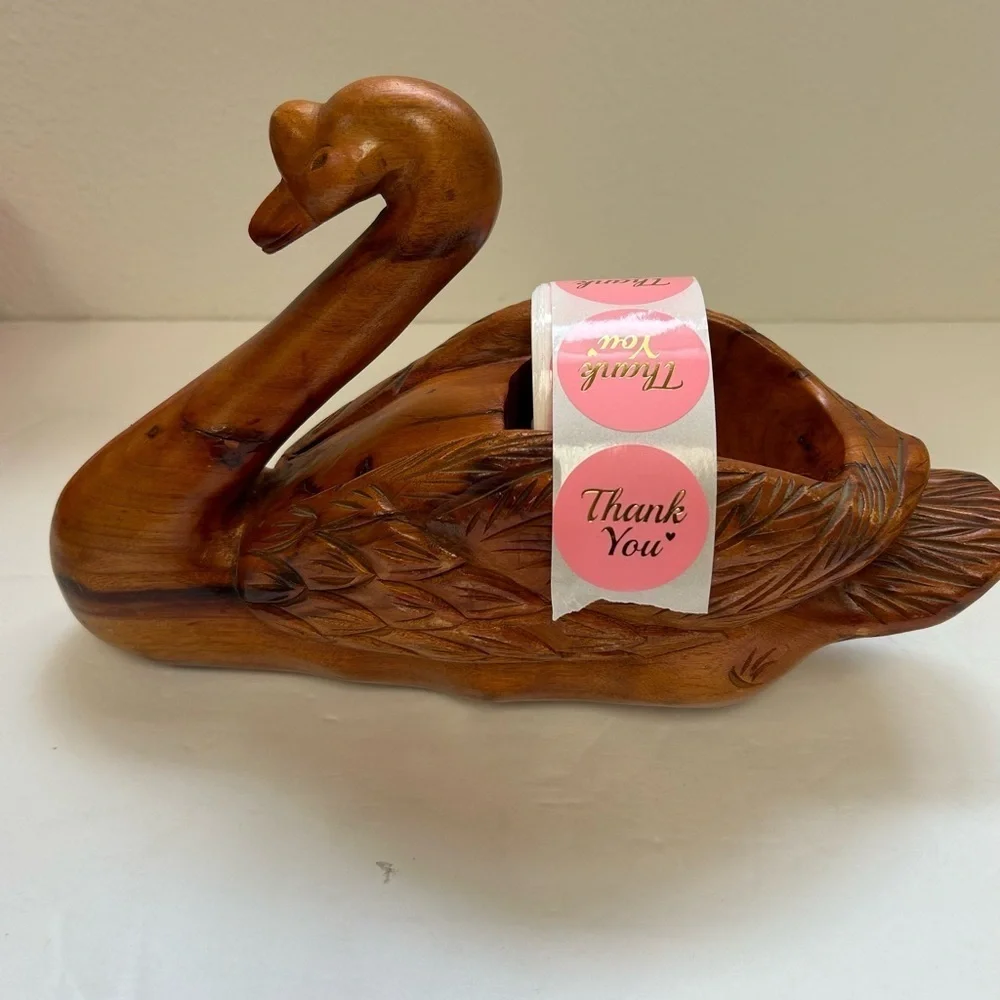 Hand carved wooden swan/ ornate/ Vintage/ acacia wood